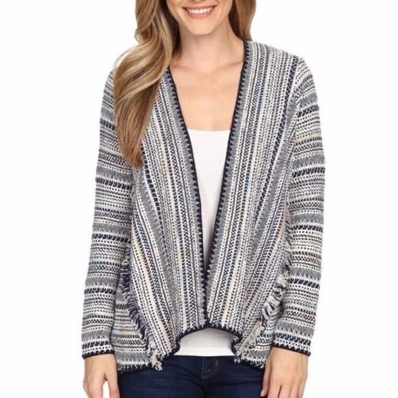 Lucky Brand Open Front Fringed Striped Cardigan Size Small - Picture 1 of 9
